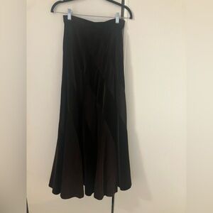 Vintage 1970s Ellen Tracy Dark Brown Velvet Bias Cut Swirl Maxi Skirt Sz XS
